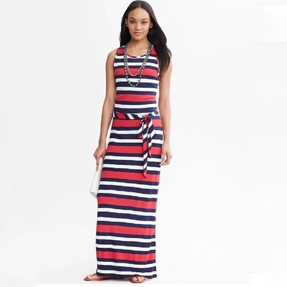 Banana Republic Multi Stripe Patio Maxi Belted‎ Dress #411929 Size Medium - Picture 1 of 9